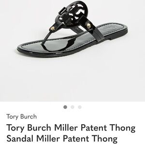 Tory Burch Black Patent Miller Thong Sandal with Logo Medallion